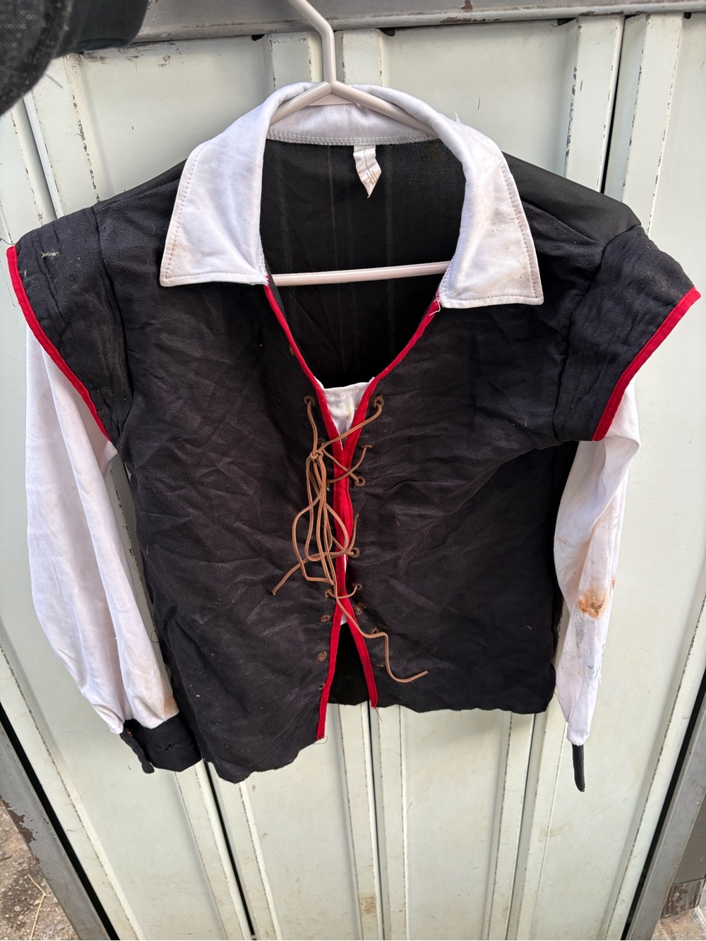 Women's Black and White Lace-Up Jacket with Red Trim